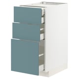 METOD kitchen unit with 3 blue turquoise drawers, modern design.