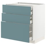 Turquoise METOD kitchen unit with three drawers, sleek modern design.