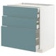 Turquoise METOD kitchen unit with three drawers, sleek modern design.