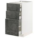 Modern white cabinet with 3 dark grey concrete drawers, sleek design.