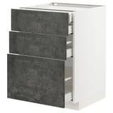 METOD kitchen unit in dark grey concrete with white edges, three drawers.