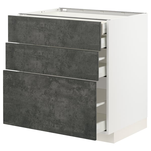 Modern kitchen cabinet, METOD, dark grey, white, rectangular, minimalist design.