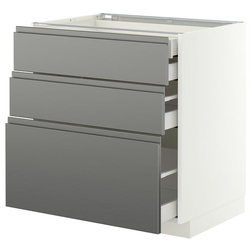 METOD / MAXIMERA Base cb 3 frnts/2 low/1 md/1 hi drw, white/Voxtorp stainless steel effect, 80x60 cm
