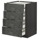 METOD kitchen unit - dark grey concrete effect drawers in dark wood cabinet.