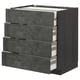 The METOD kitchen unit four dark grey concrete effect drawers. Its modular design offers robust storage with a modern, urban appeal.