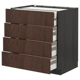Dark brown METOD kitchen unit with four wooden drawers and sleek, modern design.