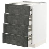 METOD kitchen unit in dark grey with four drawers, white frame, concrete effect finish.