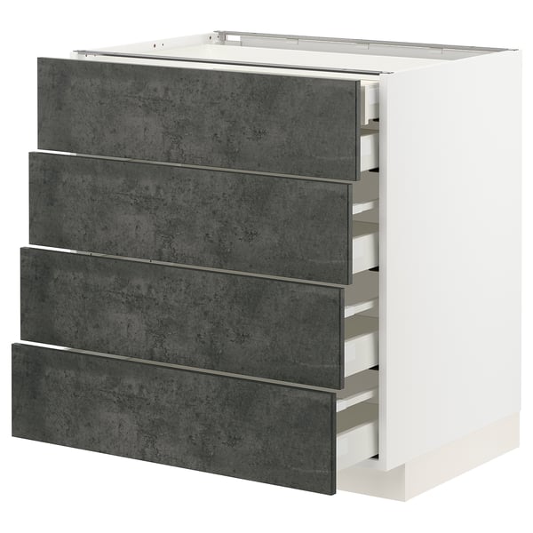 Modern kitchen unit in dark grey with four drawers.
