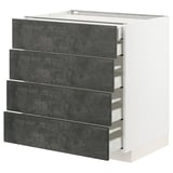 Modern kitchen unit in dark grey with four drawers.