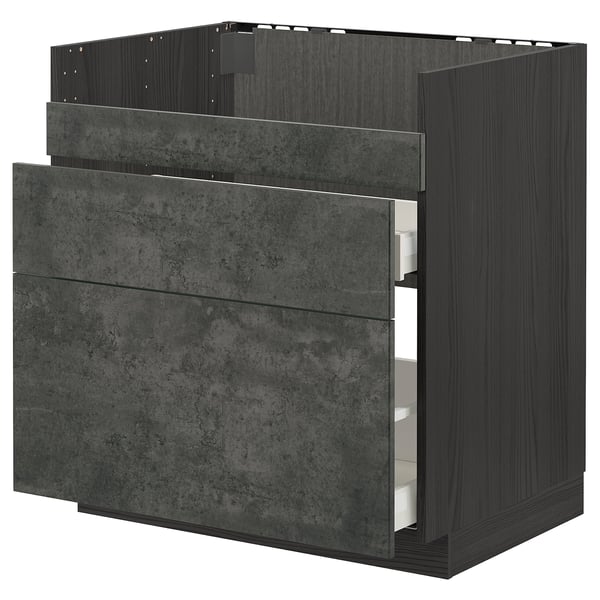 METOD kitchen cabinet in dark gray with three drawers, sleek and modern design.