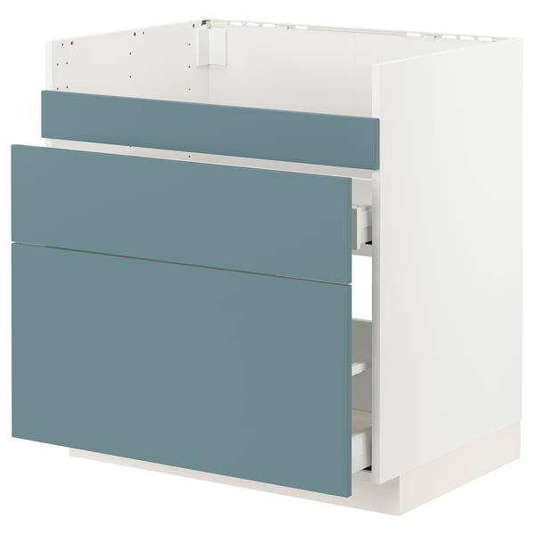 Turquoise METOD kitchen unit with drawers, sleek and modern design.