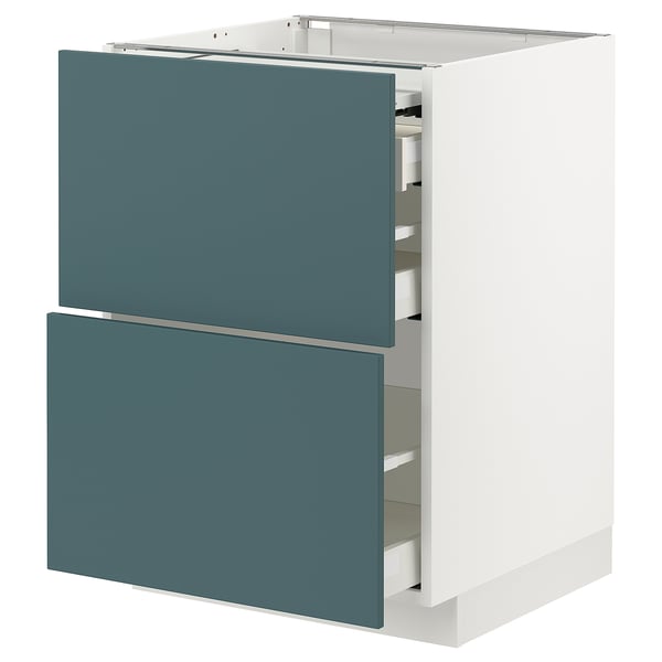 METOD kitchen unit with 2 turquoise drawers, modern design.