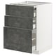 White METOD cabinet with 3 sleek, handleless grey drawers, urban style.