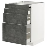 Modern kitchen unit with 4 grey drawers and white cabinet.