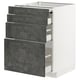 Modern kitchen unit with 4 grey drawers and white cabinet.