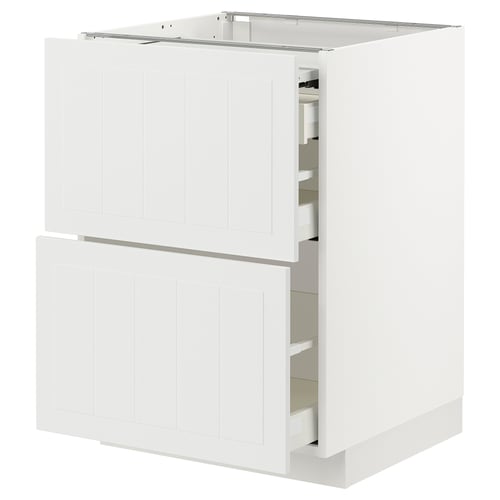White METOD kitchen cabinet with two drawers and four shelves, sleek and crafted design.