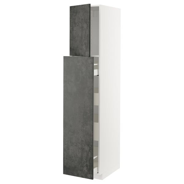 METOD kitchen cabinet, tall, dark grey concrete effect doors.