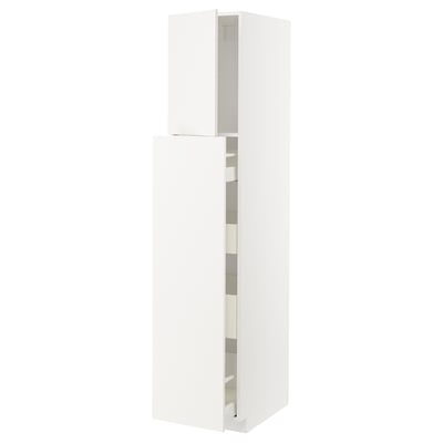 White METOD kitchen cabinet with smooth veddinge fronts, tall and rectangular.