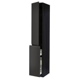 Modern black kitchen cabinet with single door and pull-out drawer.