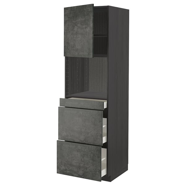 METOD dark grey concrete kitchen unit with 3 drawers and 1 cabinet.