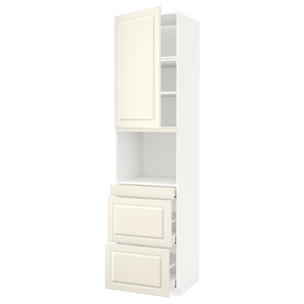 This image displays an off-white METOD kitchen unit with beveled doors, combining both cabinets and drawers, showcasing a traditional design.