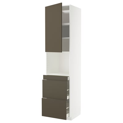 Modern METOD kitchen unit, white with dark brown & beige drawers.