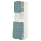 Ikea METOD kitchen cabinet with turquoise drawers and door, modern design.