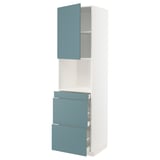 Modern turquoise and white METOD kitchen unit with drawers and cabinet.