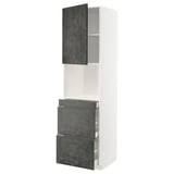 METOD kitchen unit with dark grey concrete kalhyttan fronts, white frame, and three drawers.
