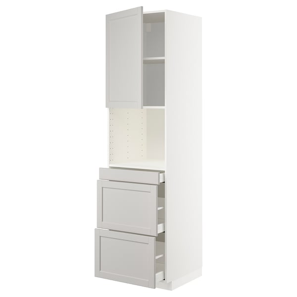 White kitchen cabinet with drawers, modern design.