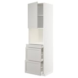 White kitchen cabinet with drawers, modern design.