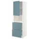 White METOD kitchen cabinet with blue doors, three drawers, modern design.