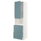 A turquoise METOD kitchen cabinet with a modern design and smooth fronts. It a mix of drawers and shelves.