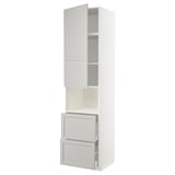 White METOD kitchen unit with grey lerhyttan doors, tall and rectangular.