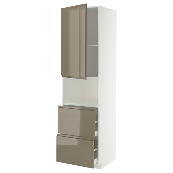METOD kitchen unit, high gloss brown, sleek design, three compartments, two drawers and cabinet with door.