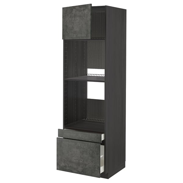METOD kitchen cabinets, dark gray, sleek urban design with concrete effect and multiple shelves/drawers.