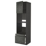 An ikea METOD kitchen unit in dark grey with concrete effect, including an open shelving unit and a drawer.