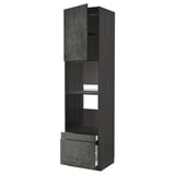 Black METOD kitchen unit with drawers and shelves. Modern, sleek design with dark grey finish.