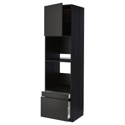 METOD kitchen unit in black with shelves and drawers, modern & modular design.