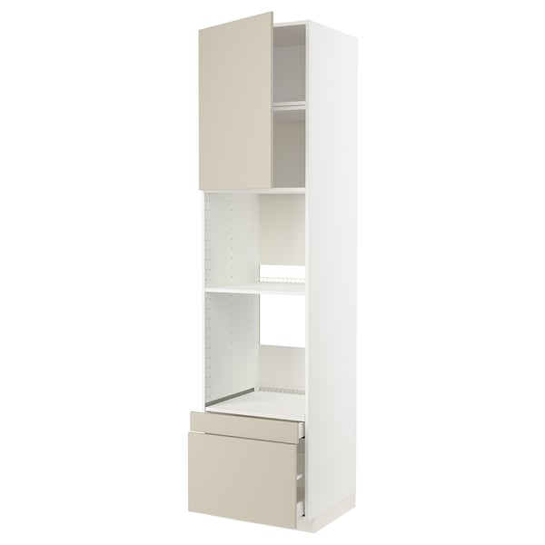 METOD kitchen unit in beige with open cabinet and drawer.