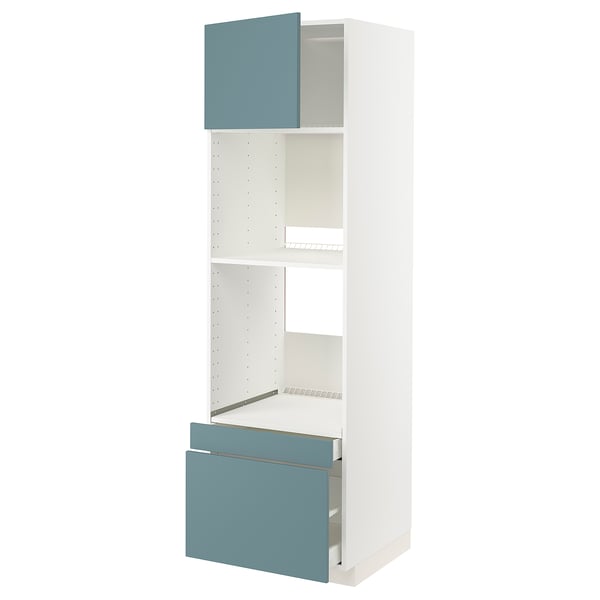 White METOD cabinet with turquoise doors & drawer, modern design.