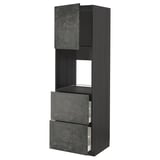 Black kitchen cabinet with two drawers and an open shelf. Modern urban design with concrete effect finish.