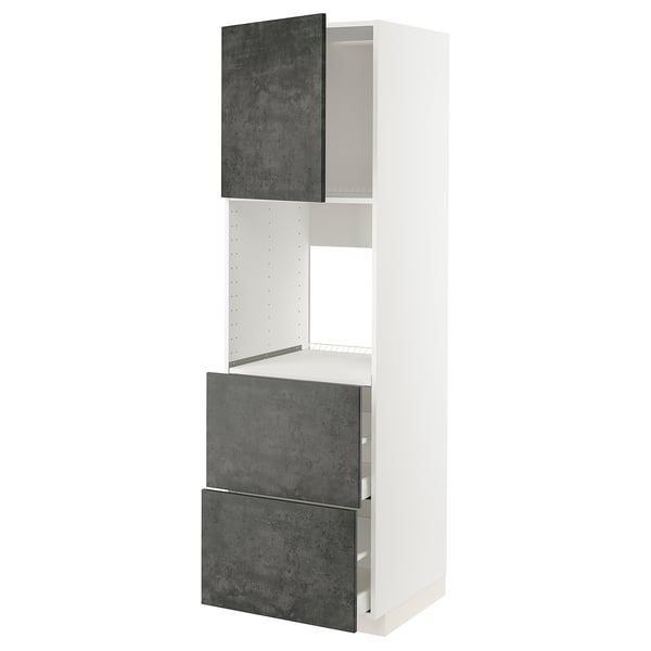 METOD kitchen unit with dark gray concrete effect doors, white frame.