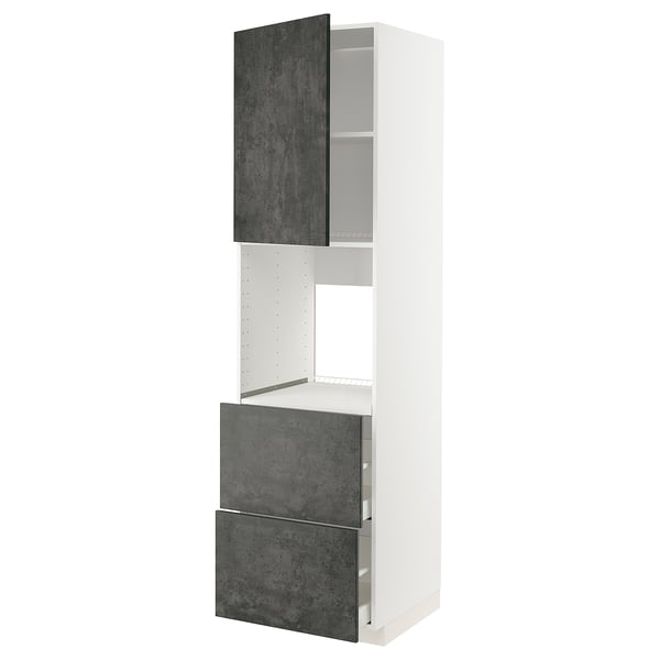 Modern kitchen cabinet: METOD in white with dark grey kalhyttan fronts, featuring drawers and shelves.