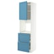 METOD kitchen unit: tall, white with blue doors, drawers and shelves, versatile storage.