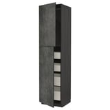 A dark grey METOD cabinet with a modern urban design, featuring a door and multiple shelving sections.