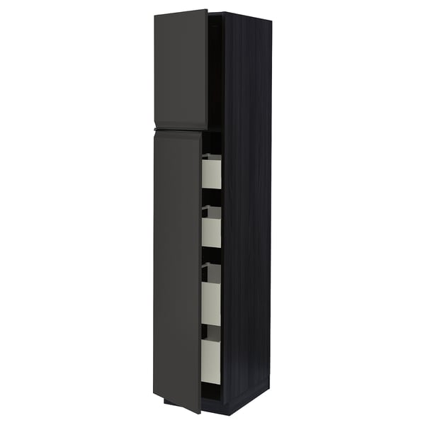 Modern black ikea METOD kitchen cabinet with sleek, minimalist design and integrated handles.