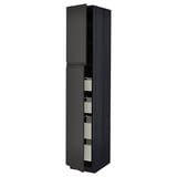 METOD kitchen cabinet in matte black with integrated handles, featuring multiple shelves for storage.