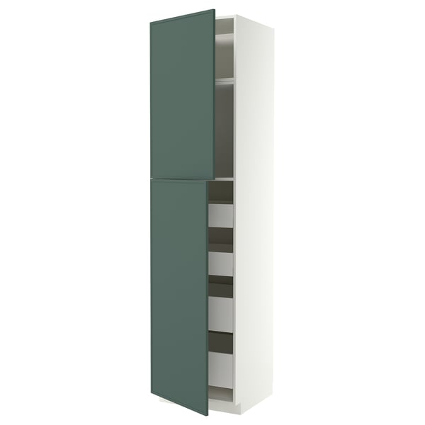 METOD / MAXIMERA Hi cab w 2 doors/4 drawers, white/Aspudden dark grey-green, 60x60x240 cm