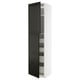 METOD kitchen cabinet in black with white frame, tall, modern design with adjustable shelves.